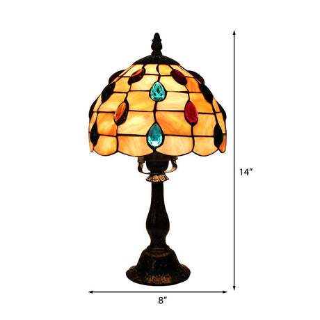 OpalGlow – Bred paraply-skrivbordslampa med skalformad skärm och droppformade smycken för elegant belysning Carvallo