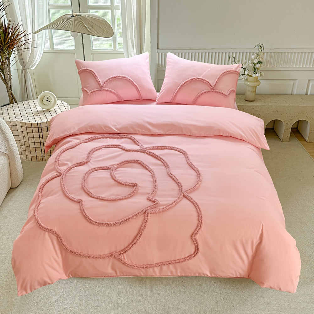 Tufted Sängkläder Set – Sängöverkast och Kuddeöverdrag med Stort Blommönster Carvallo