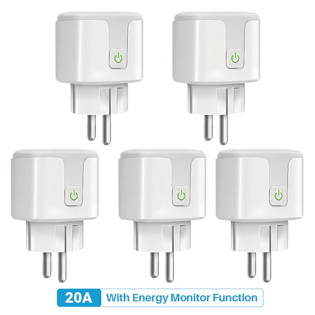 Smart WiFi-Kontakt 16A/20A – Röststyrd Uttagsadapter-Smarta Hem Elkontakt-BB-Smartkontakt 20A-5 st-Hemnix