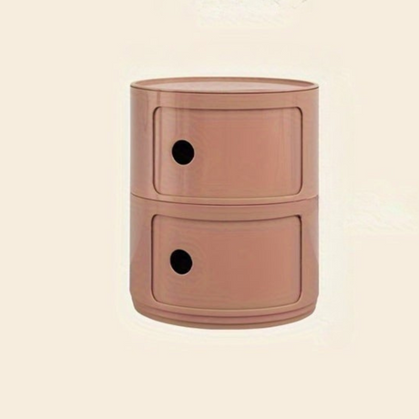 Sängbord med runda plastförvaringslådor Carvallo