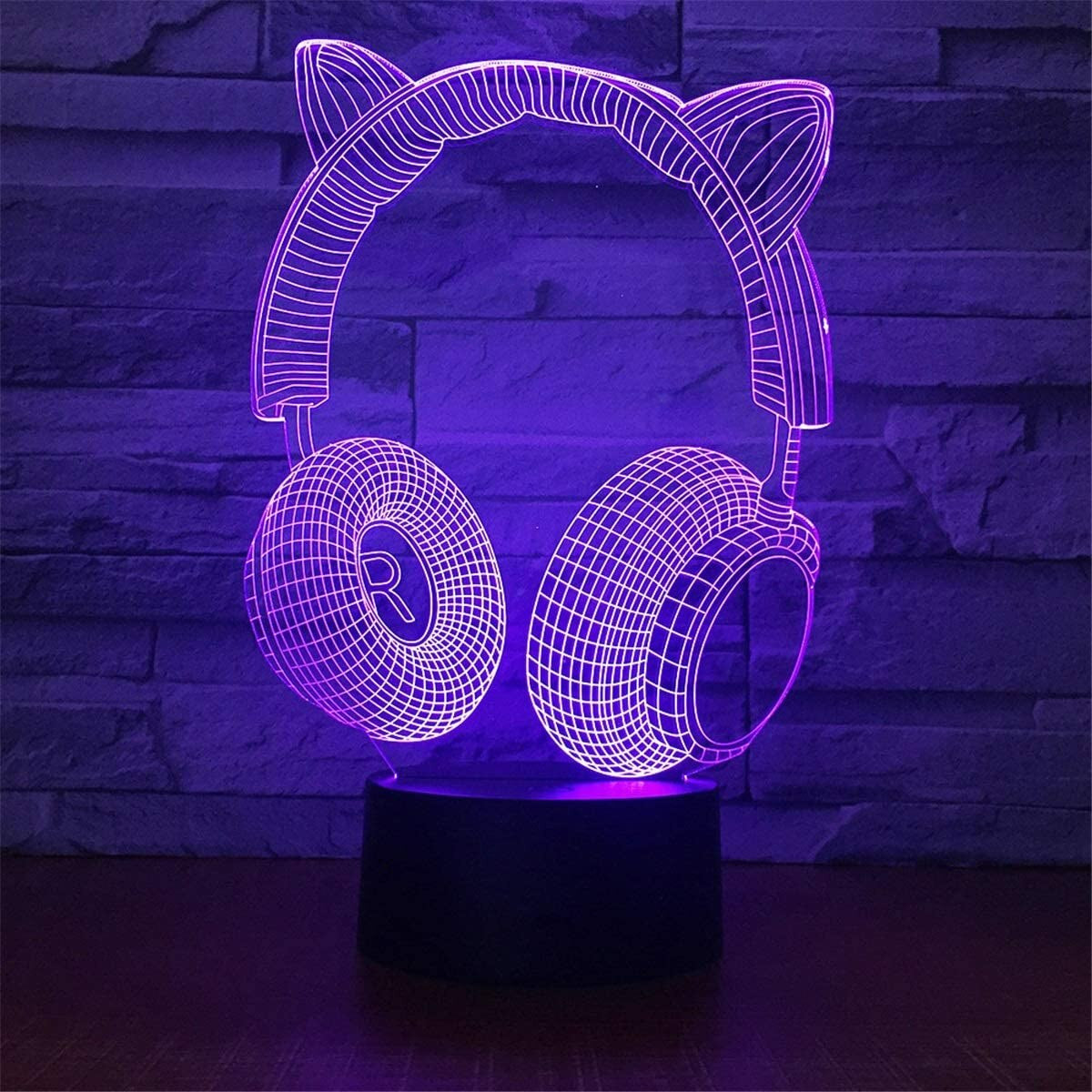 3D LED Lampa Gamer-Barn-BB-Headset Katt-Hemnix