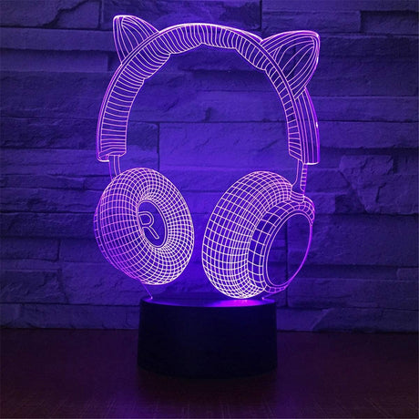 3D LED Lampa Gamer-Barn-BB-Headset Katt-Hemnix
