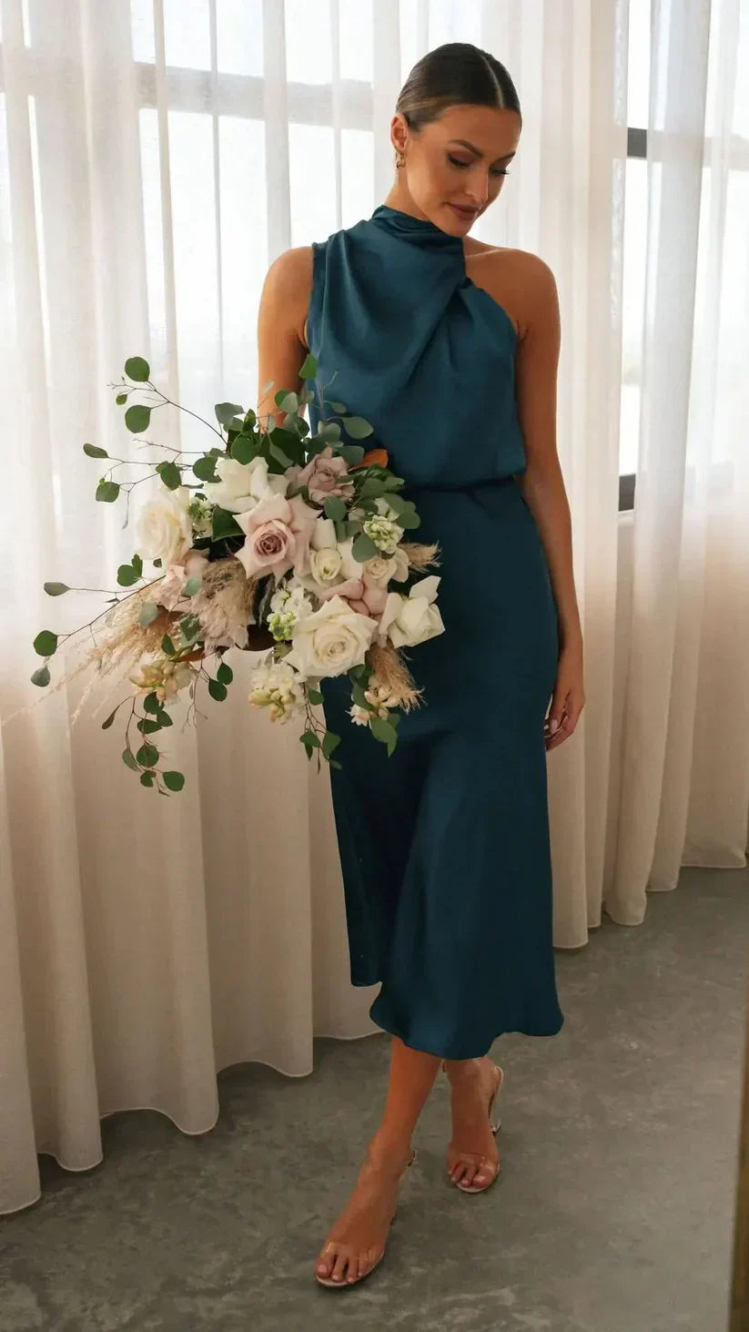 Kvinnors Axellös Klänning Asymmetrisk Satin