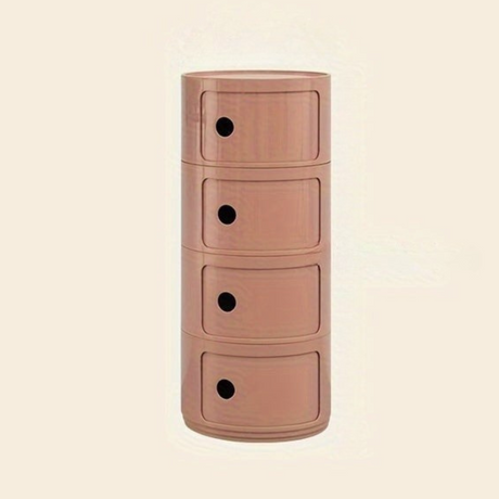 Sängbord med runda plastförvaringslådor Carvallo