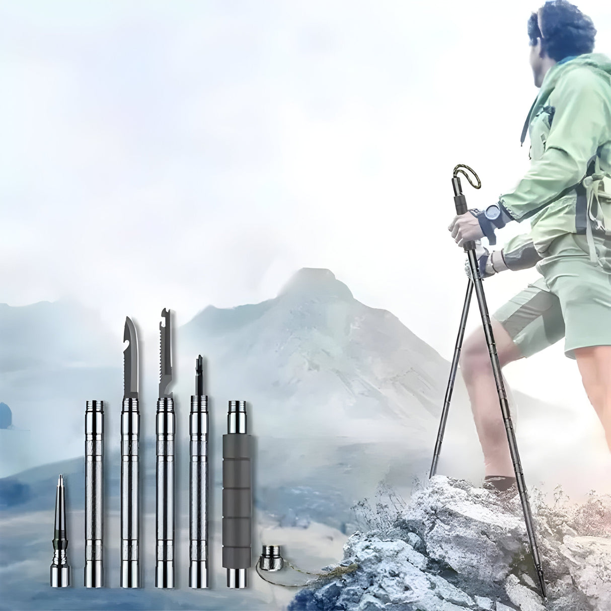 Carvallo TrekVario | Fällbar & Höjdjusterbar | Ultralätt av aluminium | 106–130 cm | Inkl. Terrängtillbehör Carvallo