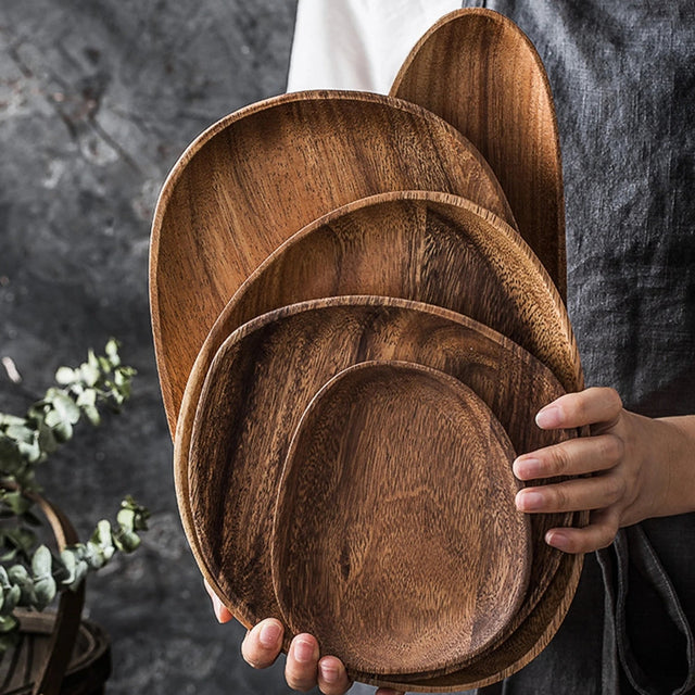 Oval Formed Akacia Wood Serving Plate Set Carvallo
