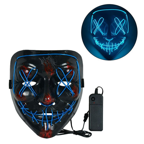 LED Skräckmask för Halloween & Maskerad | Purge-Inspirerad Blinkande Mask med 3 Ljuslägen – Justerbar & Säker EL-Wire Design-Utklädnad-BB-Blå-Hemnix