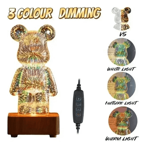 3D Björn Glas-Nattlampa Fyrverkerier-Barn-BB-3 färger-Hemnix