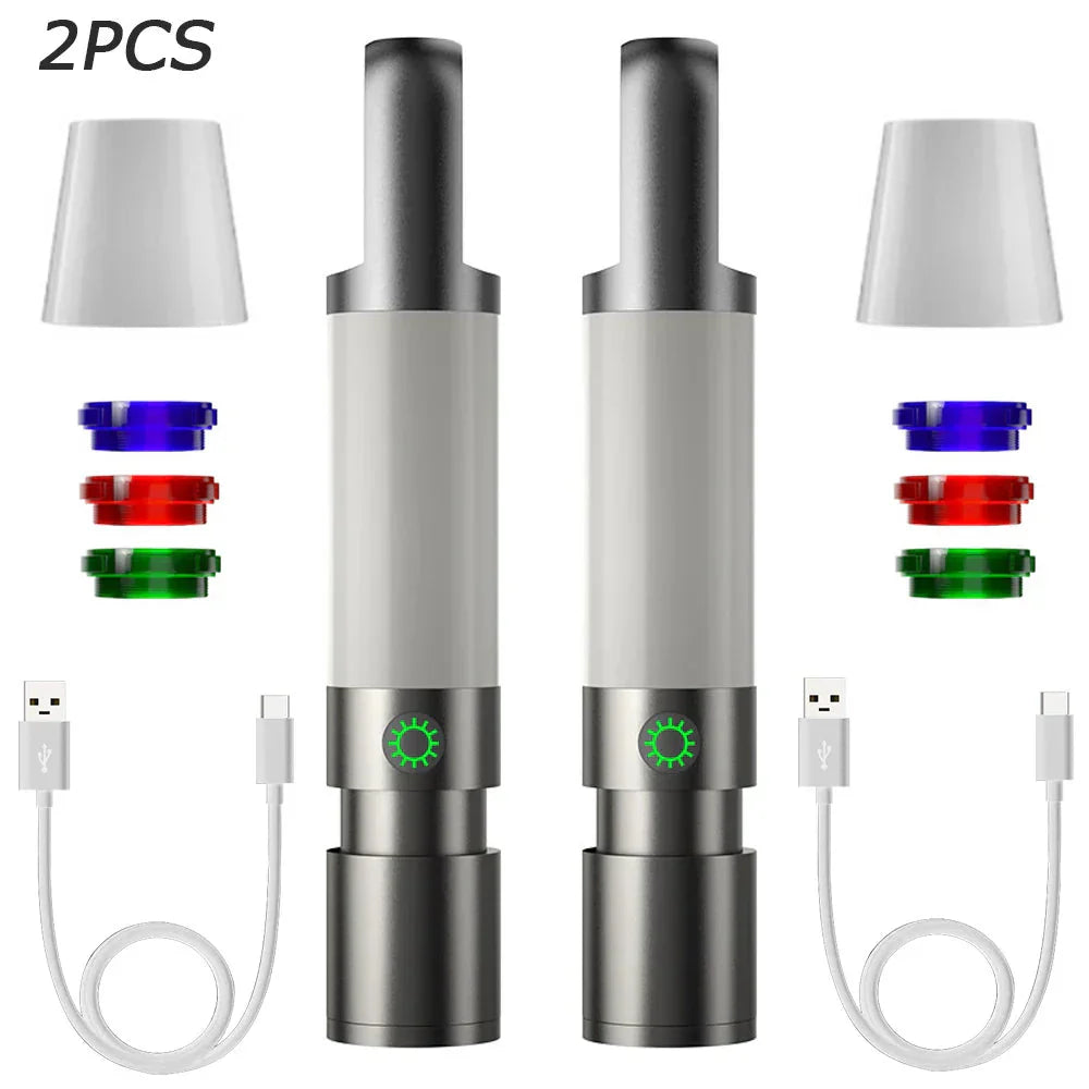 LED-ficklampa med flerfärgade filter – uppladdningsbar USB-C-lampa med camping- och nödbelysningsfunktion Carvallo