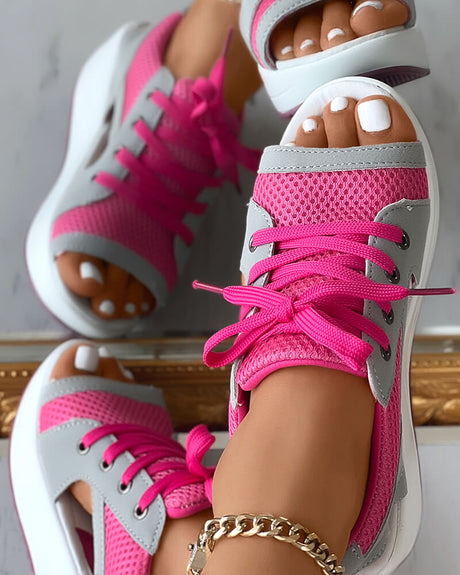 Chic Panelklädda Snörskor Sandaler-Shoes for Women-Hemnix-Hemnix