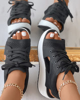 Chic Panelklädda Snörskor Sandaler-Shoes for Women-Hemnix-Hemnix
