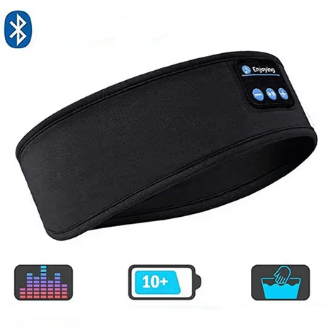 Trådlöst Bluetooth Sovpannband & Ögonmask - Elastiska, Bekväma Hörlurar med Avtagbara Högtalare för Sömn & Träning-Personligt-BB-Svart-Hemnix
