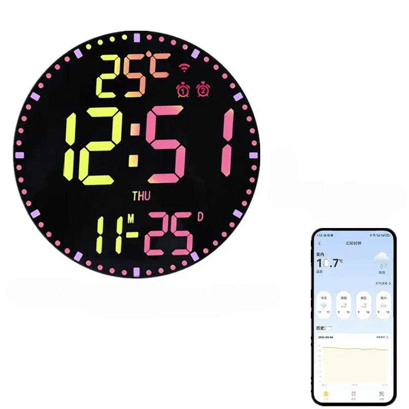 WiFiTid - LED Väggklocka Med Kalender och Dubbel Alarmfunktion Carvallo