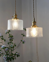 Vintage Glass Ceiling Pendant | Textured Glass & Brass | Warm 3000K Glow Carvallo