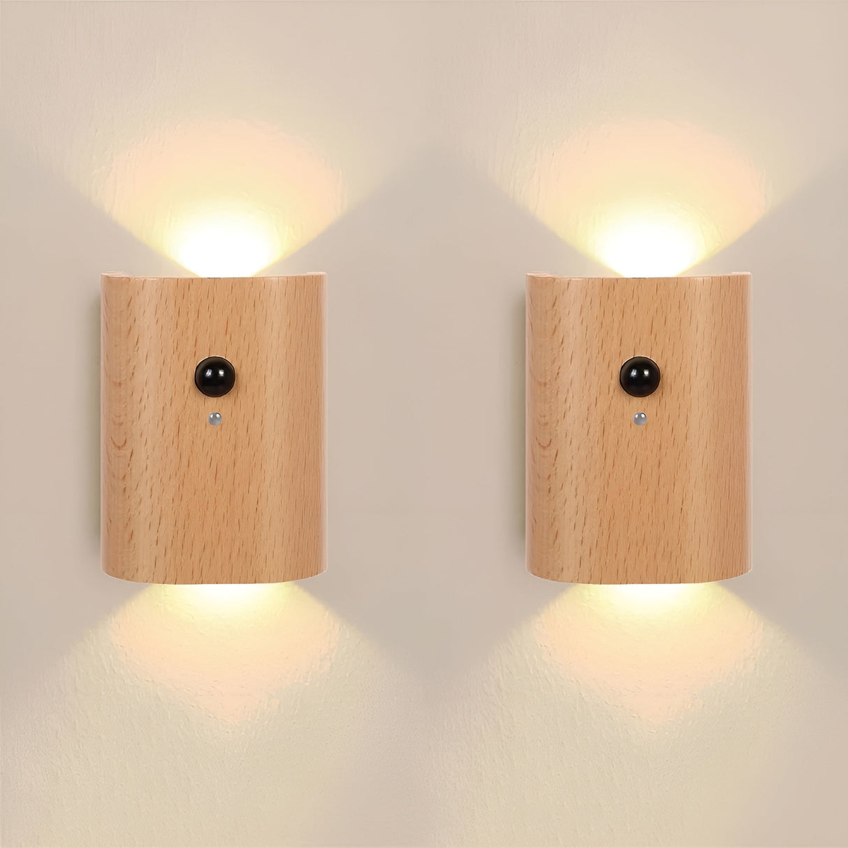 LED vägglampa i trä – Med rörelsesensor & USB | För hall & trappa Carvallo