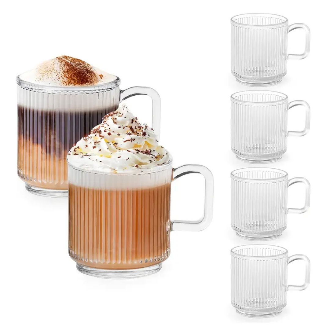 6-Pack Premium Glas Muggar med Handtag – Kaffemuggar i Borosilikatglas för Kaffe & Te Hemnix
