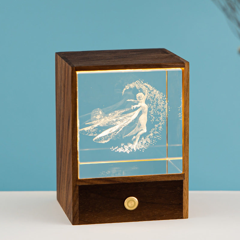 Kreativ Trälåda LED Nattljus Dekorativ Beröringsdämpbar Bordslampa Carvallo