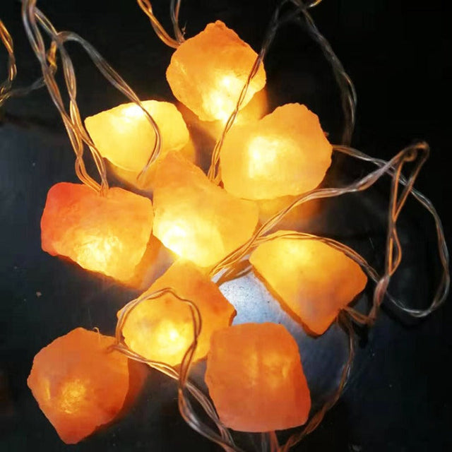 Royaleva Himalaya Salt String Lights - Portable Warm Amber Decor, Natural Crystal Carvallo