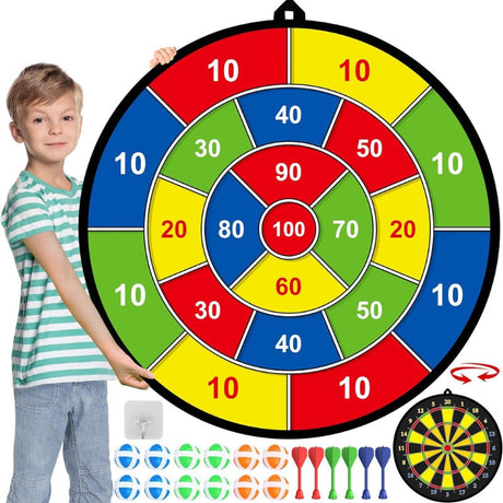 SkillDarts - Stor dubbelsidig darttavla för barn med klibbiga bollar och målspelet Carvallo