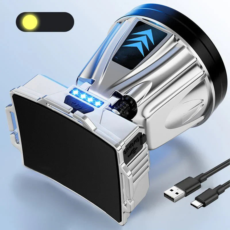 Bredstrålande LED-huvudlampa med powerbank-funktion och USB-laddningsport Carvallo