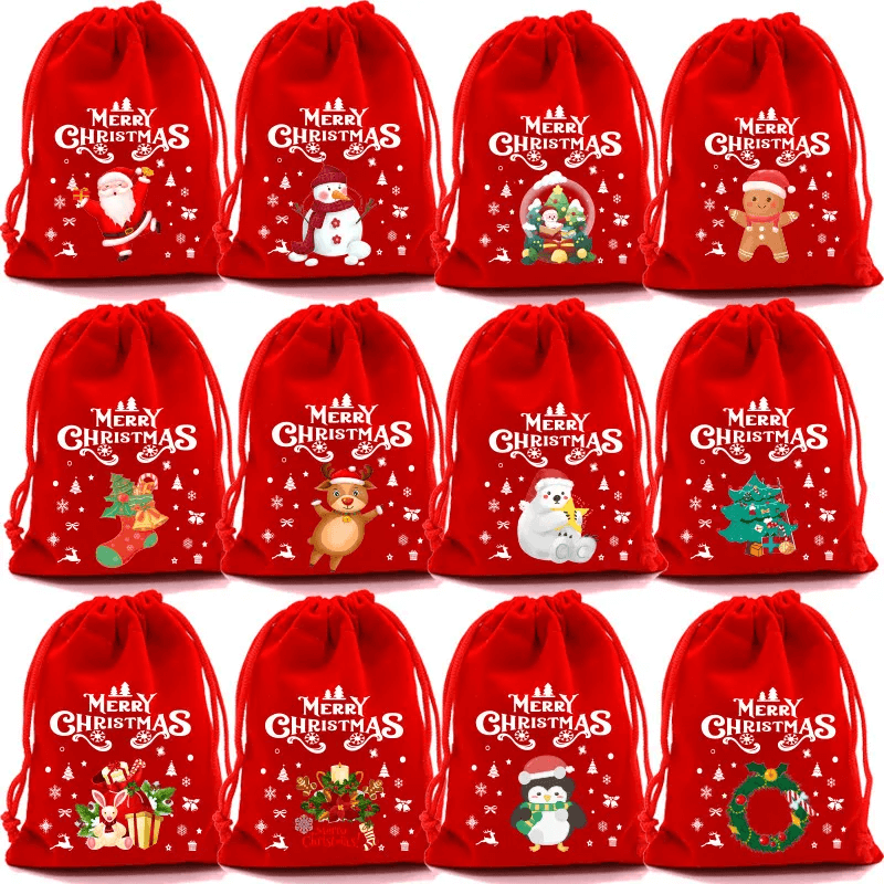 12st Julpåsar Presentpåsar Julklapp i Tyg 9x12cm - Julgran, Jultomte, Älg God Jul-Jul-BB-Hemnix