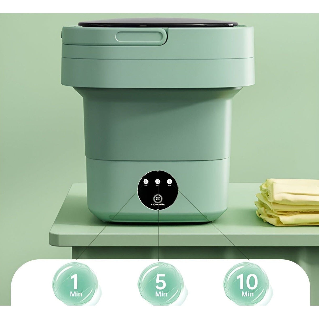 QuickSpin Tvättmaskin – Fällbar Mini Tvättmaskin med Torktumlare Carvallo