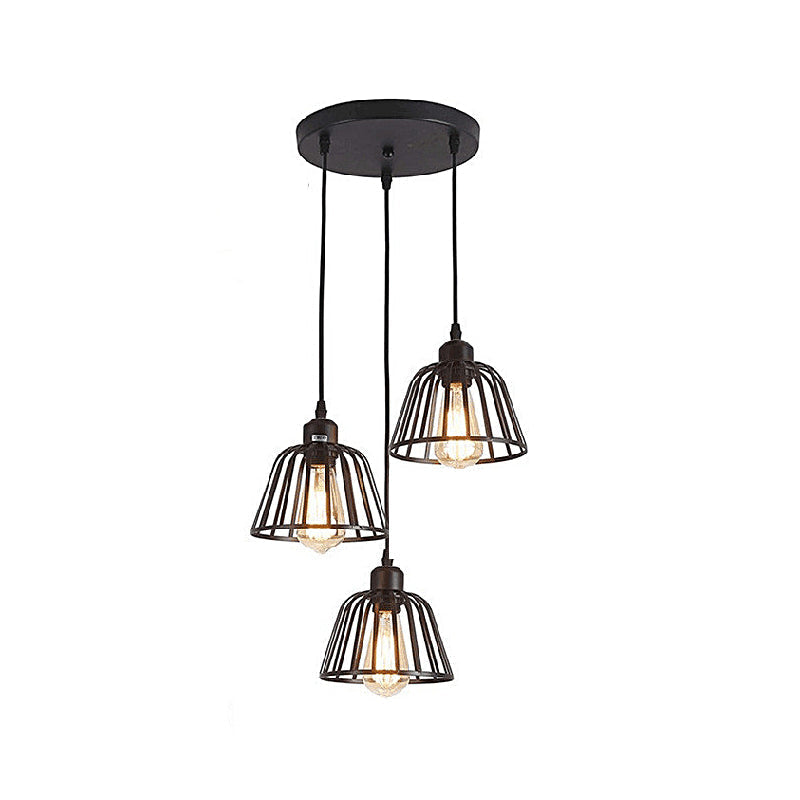1/3-Ljuskälla Svart Liten Järnbur LED Industriell Stil Retro Kronljusstake Carvallo