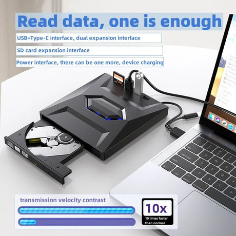 7-i-1 Extern DVD-spelare – Bärbar CD/DVD RW-skrivare med hög hastighet för datatransfer Carvallo
