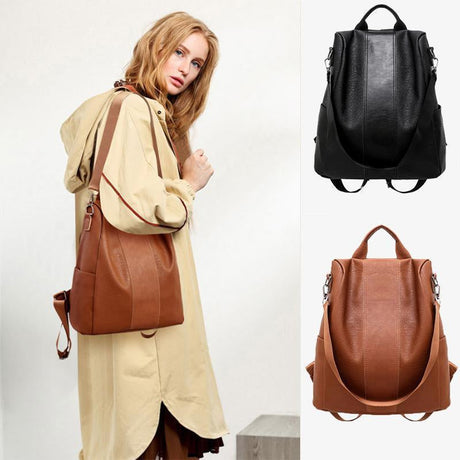 Carvallo Damryggsäck | Stöldskydd & Vattenavvisande | PU-läder & Nylon | 31×33×14 cm Carvallo