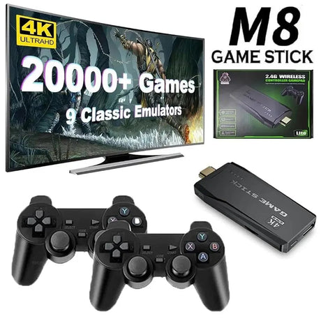 HDMI 4K TV Spel Stick Konsol | 64GB med över 20 000 Retro Spel & 2 Trådlösa Gamepads Carvallo