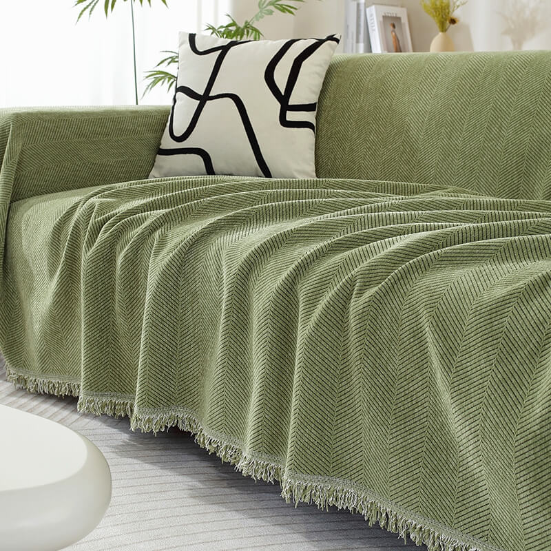 CozyWeave Sofföverdrag i Chenille – Elegant Fiskbensmönster med Dekorativa Tofsar Hemnix