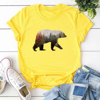 Kvinnor bomullsbjörn Tee-Clothes for women-Hemnix-Gul-S-Hemnix