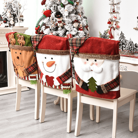 3x Juldekorerande Stolsöverdrag för Ryggstödet 48x54cm - Jultomte, Snögubbe, Ren-Jul-BB-Hemnix