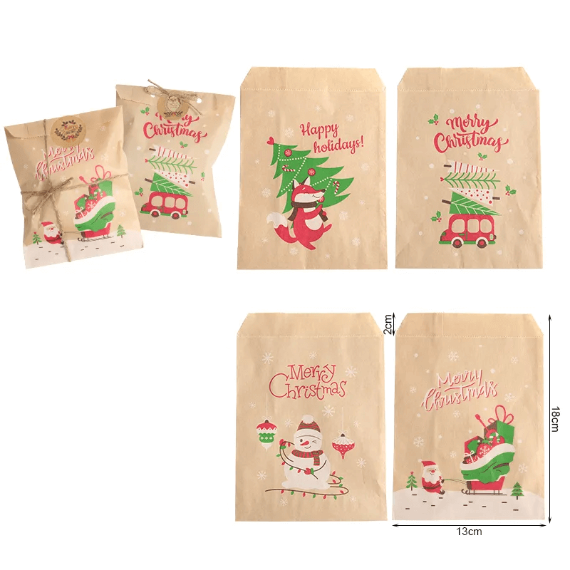12st God Jul Kraftpapperspåsar - Färdiga Julklappspåsar 13x18cm-Jul-BB-Hemnix