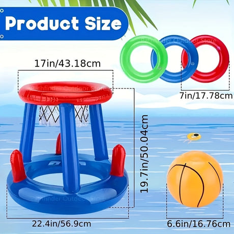 Carvallo Basketbollset FloatHoop | För pool och strand | Inkl. boll och ringar | Vattentålig och bärbar Carvallo