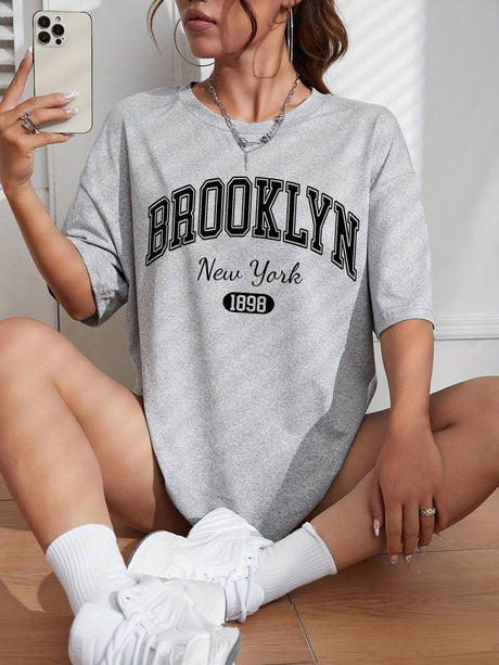 Kvinnors T-shirt Cirkulär Hals Brooklyn-tryck Bomull Bellasverige