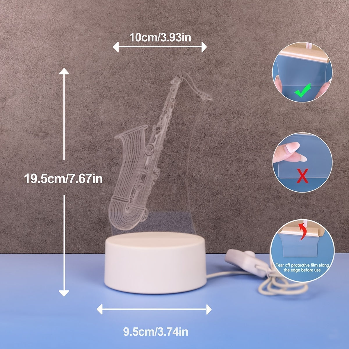 SaxGlow - 3D Saxofon LED Nattljus, USB-Driven Bords- och Lampa Carvallo