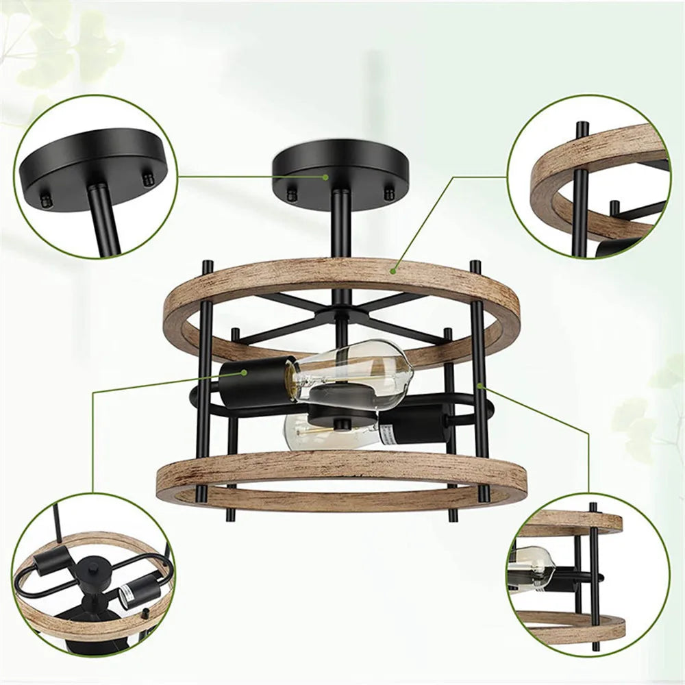 RustiGlow - Vintage trä taklampa för en mysig och tidlös atmosfär Carvallo
