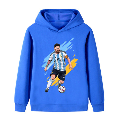 Lionel Messi Fotbolls Hoodie för Barn - Argetina Footballdinho