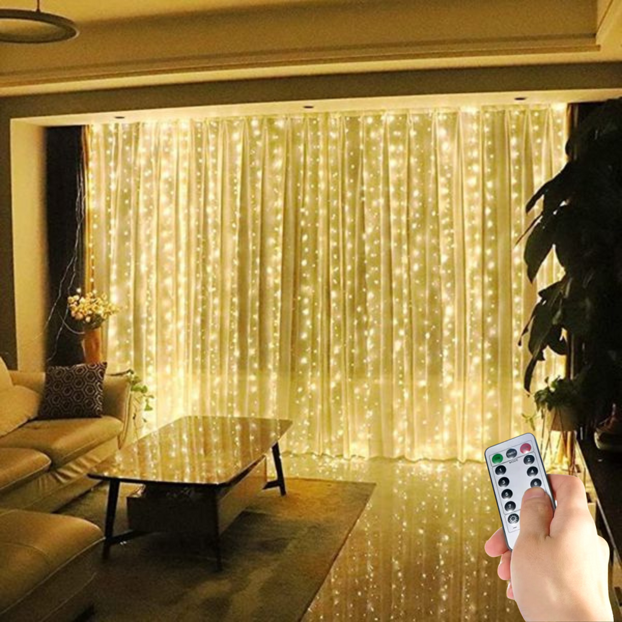 Elegant LED Ljusslingegardin – fjärrstyrd med timer och 8 ljuslägen-Home&inredning-VaruZ-Varm vit-3MX2M 200LED-Hemnix