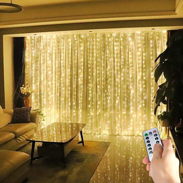 Elegant LED Ljusslingegardin – fjärrstyrd med timer och 8 ljuslägen-Home&inredning-VaruZ-Varm vit-3MX2M 200LED-Hemnix