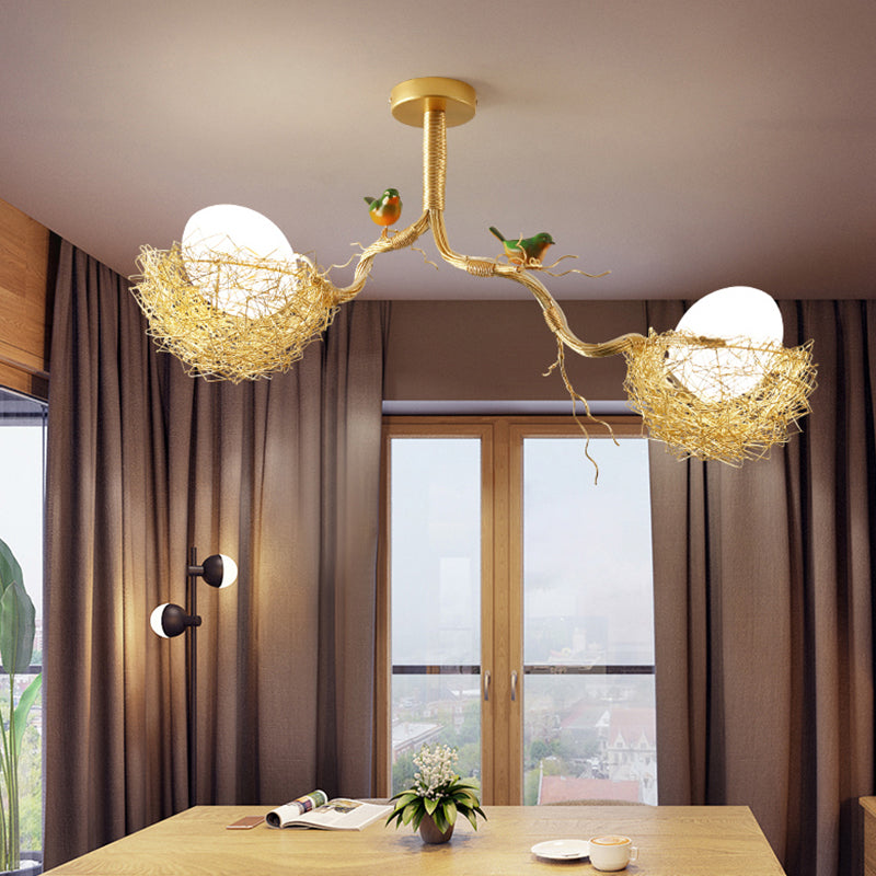 Guld Art Deco Taklampa med Glasglob Carvallo