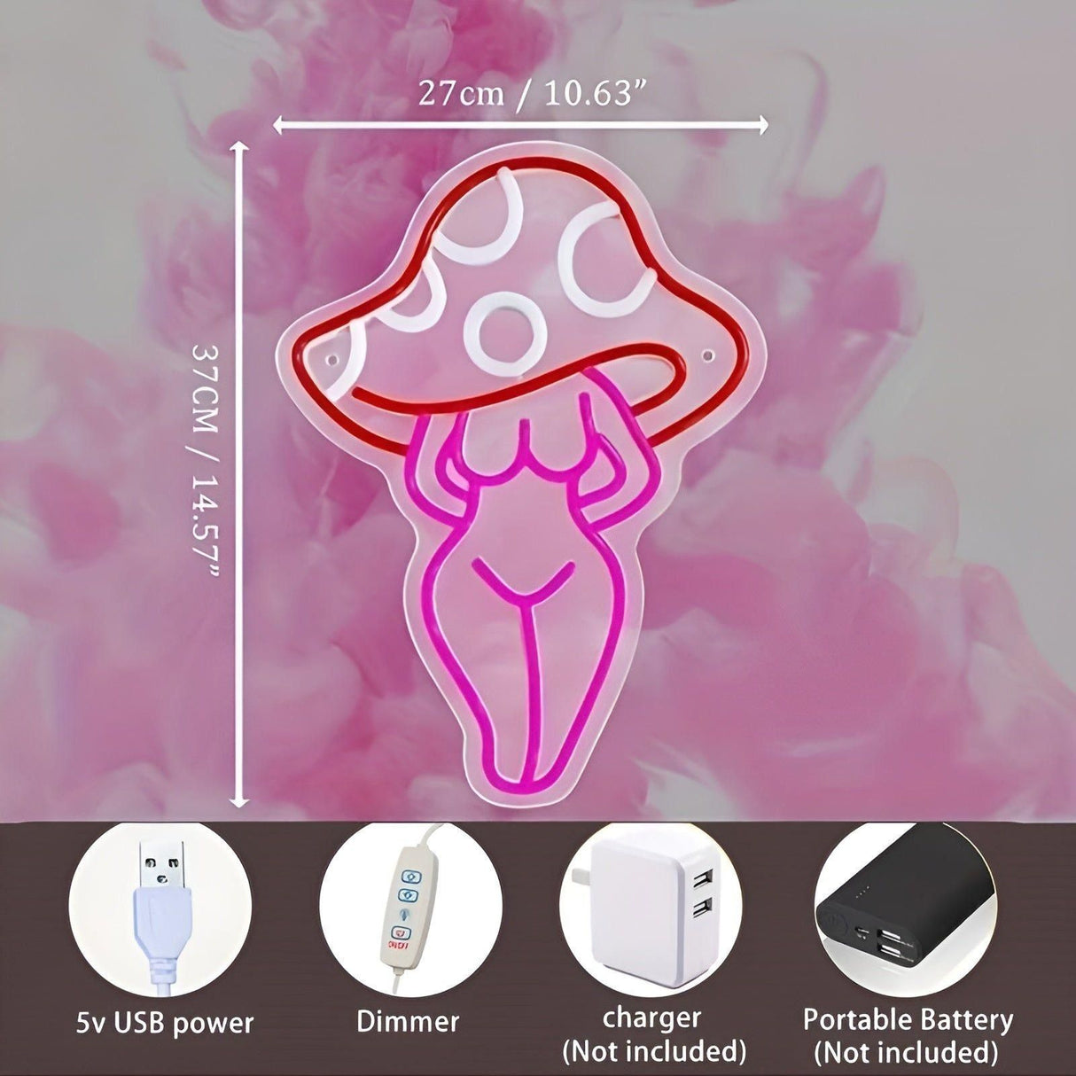 NeonMushroom Ljus - Multifärgad USB-driven LED svamp neonskylt Carvallo