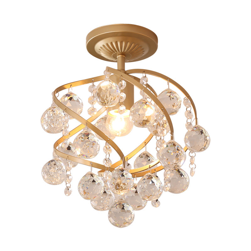 Kristallen Boll Spiral Semi-Flush Taklampa Postmodern 1-Ljus Messing Taklamparmatur Carvallo