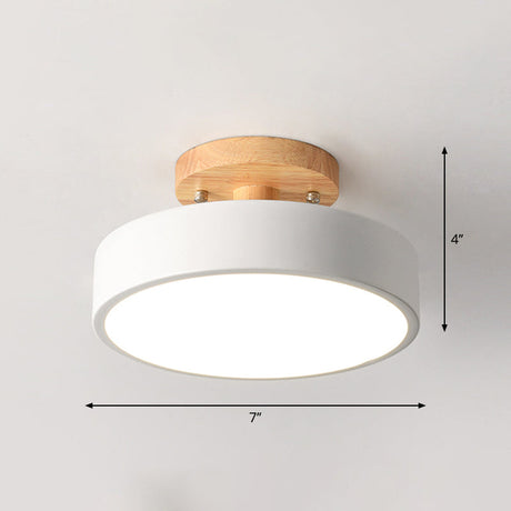 LED Taklampa Enkel Trä Semi Flush Mount Belysning med Rund Akrylskugga Carvallo