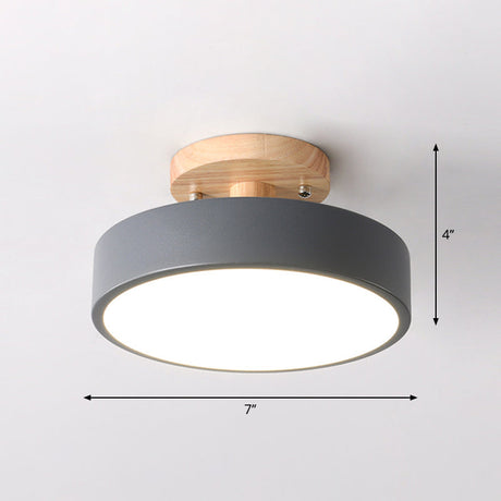 LED Taklampa Enkel Trä Semi Flush Mount Belysning med Rund Akrylskugga Carvallo