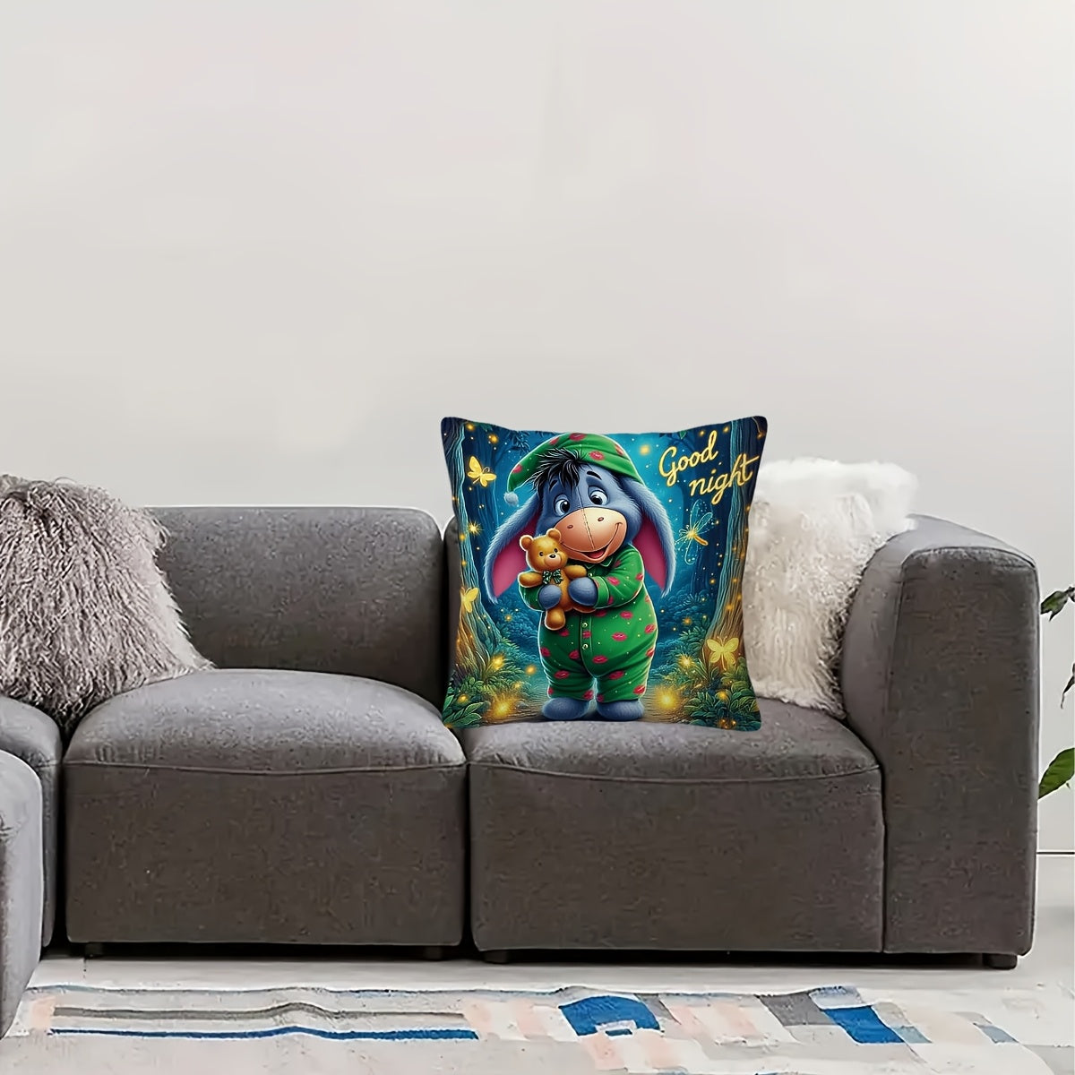 Eeyore Plysch Kuddöverdrag - Lekfullt Tvåsidigt Design med Dragkedja för Vardagsrum och Sovrum Carvallo