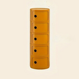 Sängbord med runda plastförvaringslådor Carvallo