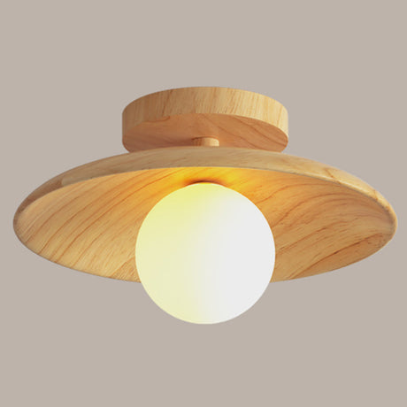 Elegant Trä Taklampa 1-Ljus Mini Semi-Flush Mount Hallbelysning Carvallo