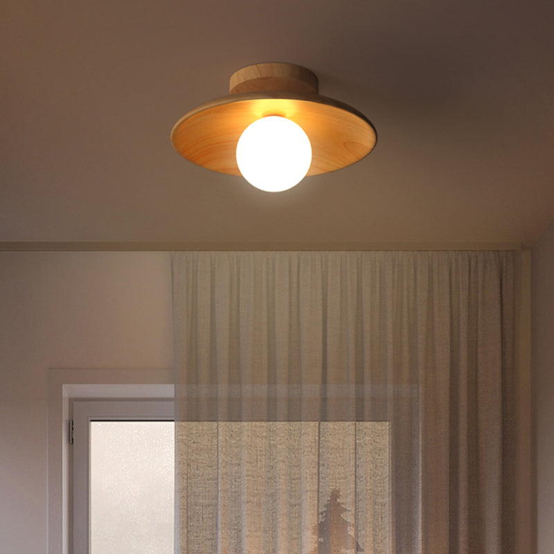 Elegant Trä Taklampa 1-Ljus Mini Semi-Flush Mount Hallbelysning Carvallo